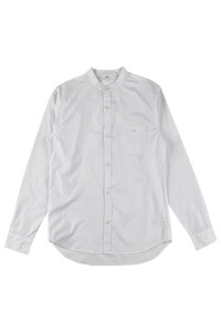 訂製白色長袖恤衫  淨色企領恤衫  左胸袋口款式  前短後長設計  R421